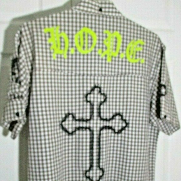 Mens Gingham Casual Button Front Shirt sz XXL Brown White Freedom Hope - Picture 6 of 12